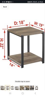 FOLUBAN Industrial End Table, Square Side Table w/ Storage Shelf for Living Room - Thumbnail 2