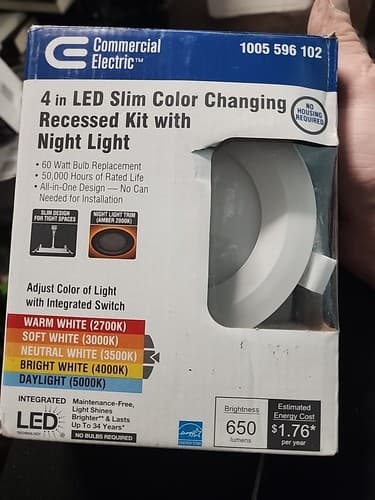 Commercial electric Canless Adjustable CCT Integrated LED Recessed Light Trim wi - Image 1