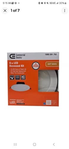 Commercial Electric 91512 Box on Top LED 6" Round Canless Recessed Light NEW - Image 1
