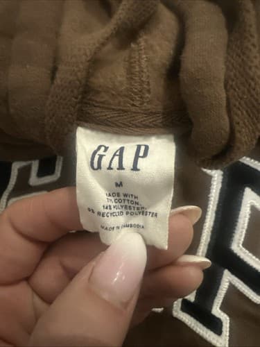 GAP Women's Sweatshirt Size Medium Brown Cozy Fleece Logo Full Zip Hoodie - Thumbnail 2