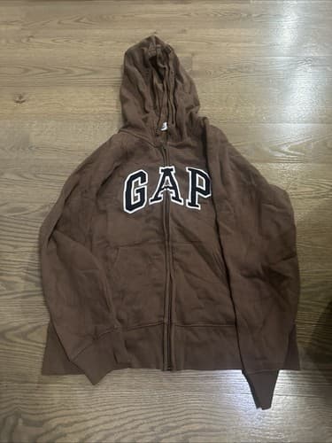GAP Women's Sweatshirt Size Medium Brown Cozy Fleece Logo Full Zip Hoodie - Image 1