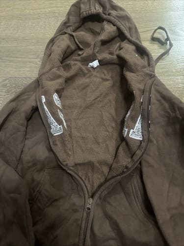 GAP Women's Sweatshirt Size Medium Brown Cozy Fleece Logo Full Zip Hoodie - Thumbnail 3