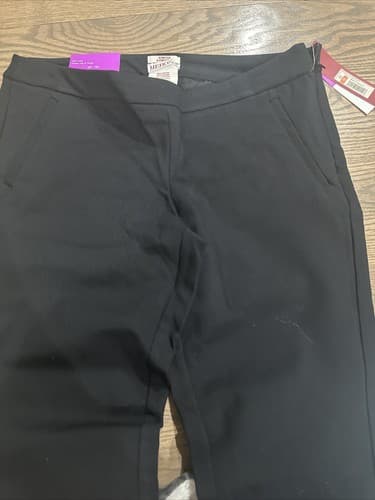 Women's Merona Flat Front Dress Pants Size 10 Black Mid Rise Fitted Hip Skinny - Thumbnail 2