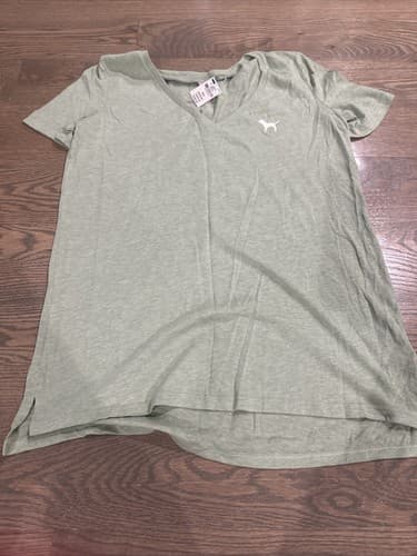 PINK Victoria Secret Women’s Size Medium Short Sleeve Shirt Green - Image 1