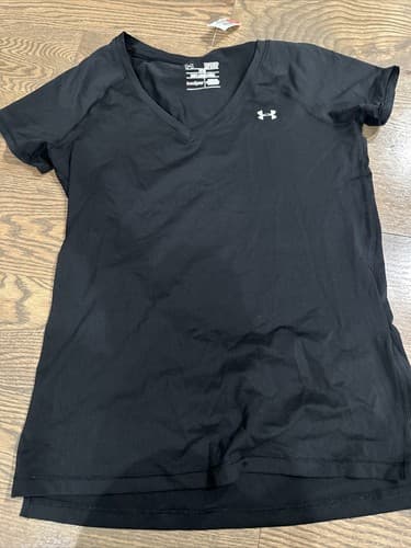 Under Armour Shirt Womens XS Black V Neck Short Sleeve Athletic Logo - Image 1