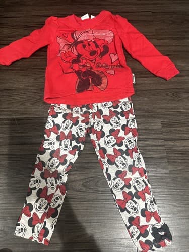 Girls Size 3T Disney Minnie Mouse Red Long Sleeve Shirt Sweater With leggings - Image 1