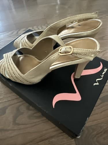 NEW Nina Camille GS Gold Glimmer Slingback Heels Size 7 M - Thumbnail 2