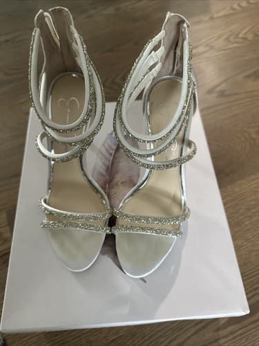 Jessica Simpson JAMALEE White Satin Beaded Strappy Heels Size 7M - Image 1