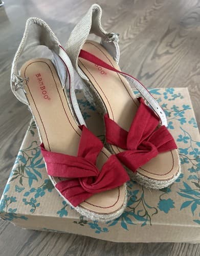 Womens Ladies Mid High Wedge Heels Lexi-04 Red Size 6.5 - Image 1