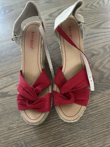 Womens Ladies Mid High Wedge Heels Lexi-04 Red Size 6.5 - Thumbnail 2