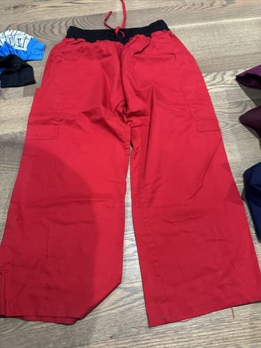 Scrub Star Womens Red Pockets Pants Wide Leg Size Medium - Image 1