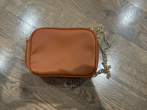 Brown Bag Rectangle Simple Minimalist Clutch Crossbody Gold Chain Strap - Thumbnail 3