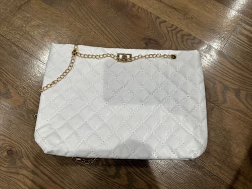 White Quilted Shoulder Bag with Turn Lock - Image 1