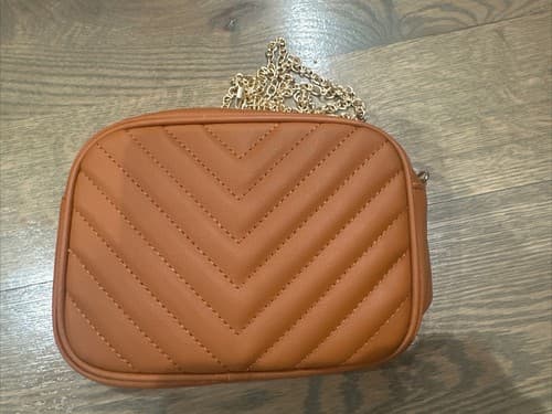Brown Bag Rectangle Simple Minimalist Clutch Crossbody Gold Chain Strap - Image 1