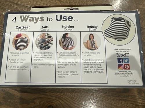 ITZY RITZY MOM BOSS 4 IN 1 MULTI USE COVER Black & White Striped - Thumbnail 2
