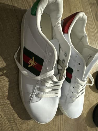Gucci Ace Embroidered 'Bee' Leather Sneakers Size 9.5 With Dust Bag - Thumbnail 4