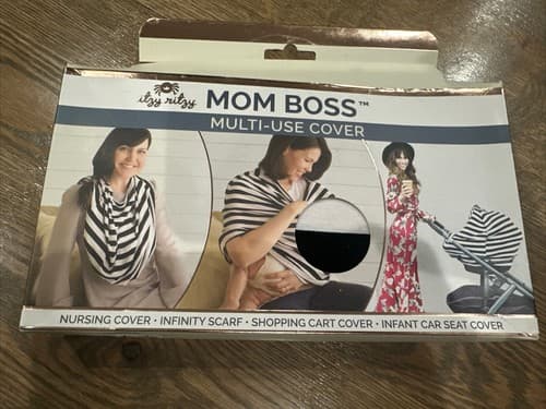 ITZY RITZY MOM BOSS 4 IN 1 MULTI USE COVER Black & White Striped - Image 1