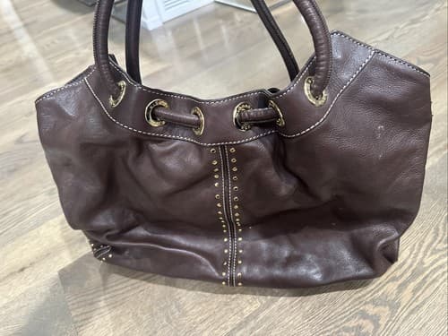 Michael Kors Brown Leather Large Studded Satchel Purse - Thumbnail 2