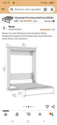 Hawthorne Collections Modern Queen Murphy Bed 65-inch Space-Saving in White - Thumbnail 4