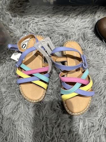 Girls Sparkly Pink Purple Gold Strappy Sandals Size 10 - Image 1