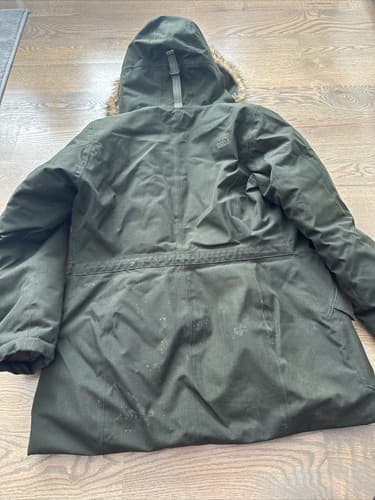 The North Face Womens Hood Fur Trim Down Puffer Coat Jacket Green Large New - Thumbnail 2