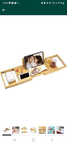 Bamboo Bath Tub Tray Table Caddy Over The Tub Shelf w/Wine Glass Tablet Holder - Image 1