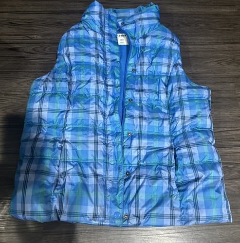 Old Navy Womens Vest Large Sleeveless Puffer Lined Quilted Pockets Blue Plaid - Image 1