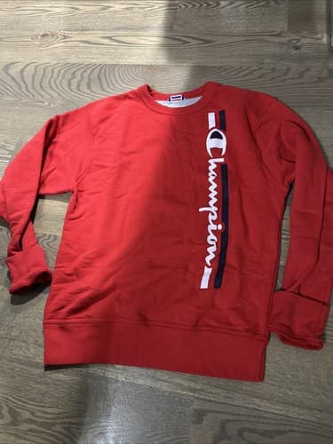 Champion Vertical Spellout Red Crewneck Sweatshirt Pullover Men's Small - Image 1
