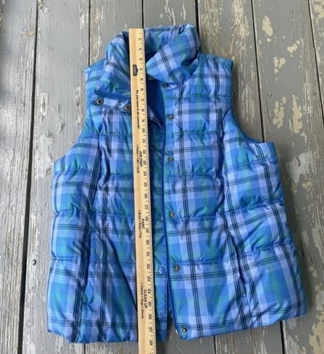 Old Navy Womens Vest Large Sleeveless Puffer Lined Quilted Pockets Blue Plaid - Thumbnail 2