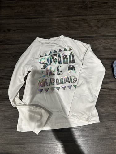 Girls CAT & JACK White/Silver Swim Like a Mermaid Swim Rash Guard Top XS 4/5 - Image 1