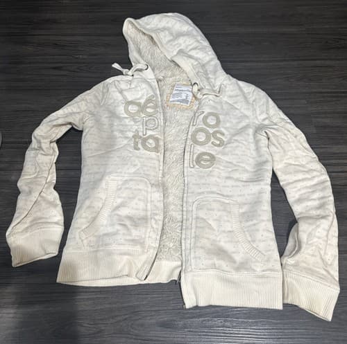 AEROPOSTALE Juniors Large shaggy lined ivory logo hoodie - Image 1