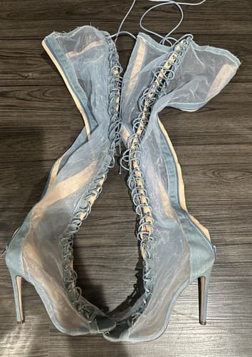 Woman’s Liliana Thigh High Front Lace Open Toe See Thru Boots, Size 7.5 - Image 1
