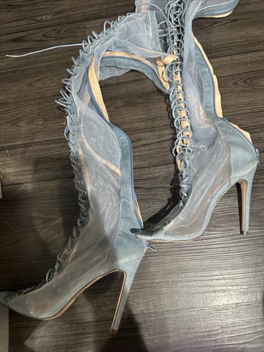 Woman’s Liliana Thigh High Front Lace Open Toe See Thru Boots, Size 7.5 - Thumbnail 2