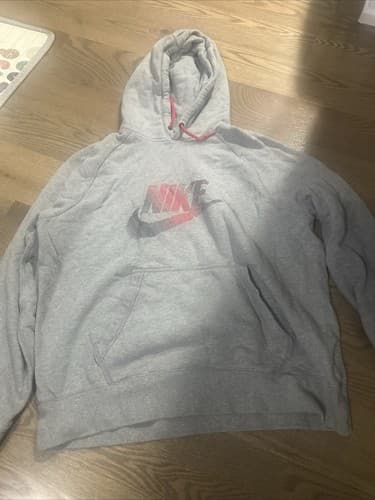 Nike Sweater Mens XL Gray Red Swoosh Outdoors Hoodie Sweatshirt Air Adult * - Image 1