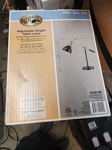Hampton Bay Lamp 19.7 Inch Adjustable Height Table Antique Brass Black Finish - Image 1