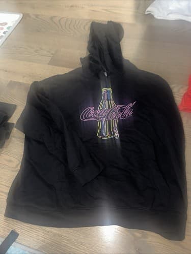 Vtg Coca Cola Hoodie Womens XXXL Black Logo Sweatshirt Pullover Drawstring - Image 1