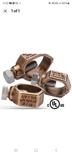 Quantity 10 Galvan G-5 Ground Rod Clamps For 1/2" - 5/8" Rebar, 10-2 AWG G5 - Image 1