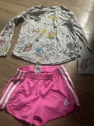 Girls Toddler Long Sleeve Shirt And Adidas Shorts Size 6 - Image 1