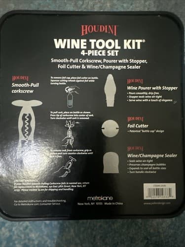 HOUDINI Wine Tool Kit - 4 Piece Corkscrew, Wine & Champagne Sealer & More New - Thumbnail 2