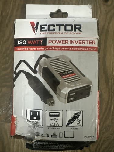Vector 120 Watt Power Inverter 12V DC 120V AC Dual USB Charging Ports - Image 1