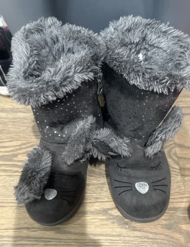 Toddler Girls Gray Fur Boots from Cat and Jack, Size 10 - Image 1