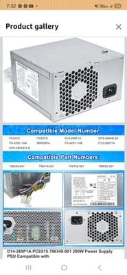 New PCE015 796348-001 280W Power Supply - Image 1