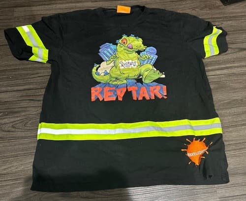Reptar Rugrats Nickelodeon Shirt Reflective Black T-Shirt Cartoon Adult Size L - Image 1