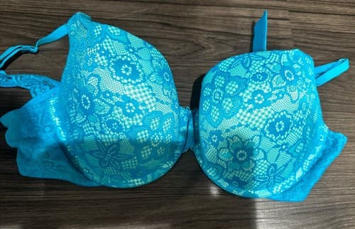 No Boundaries Padded Underwire Bra Size 38DD Blue Plaid - Image 1