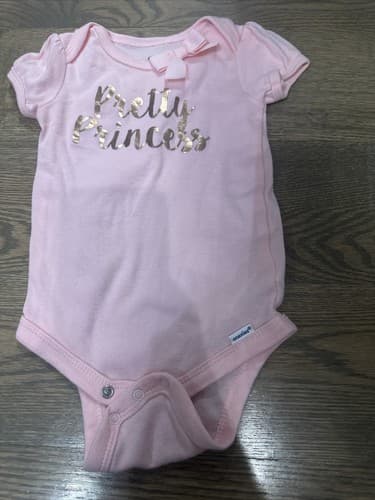 Gerber Baby Oneies Baby Girl Pink One-Piece Bodysuit Pretty Princess 3-6 Months - Image 1