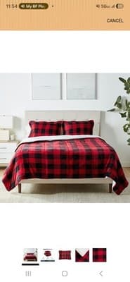 3-Piece Plush Sherpa Comforter & Sham Set, King Red/Black - Image 1