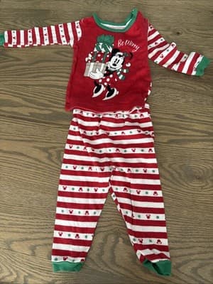 Disney Girls Minnie Mouse Christmas Pajamas Long Sleeve PJ Set 18 Months - Image 1