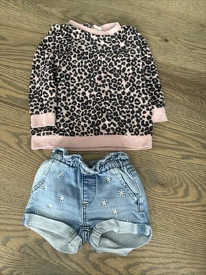 Baby Girl 12M Long Sleeve Shirt and Shorts Set 2pc 12 Months - Image 1