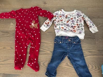 Lot Of 3 Baby Girl Size 6-9 Months Pajamas, Shirt And Pants - Image 1