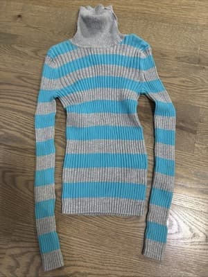 Savannah Girls Youth Size Large 14-16 Pullover Turtleneck Sweater Gray/Blue - Image 1